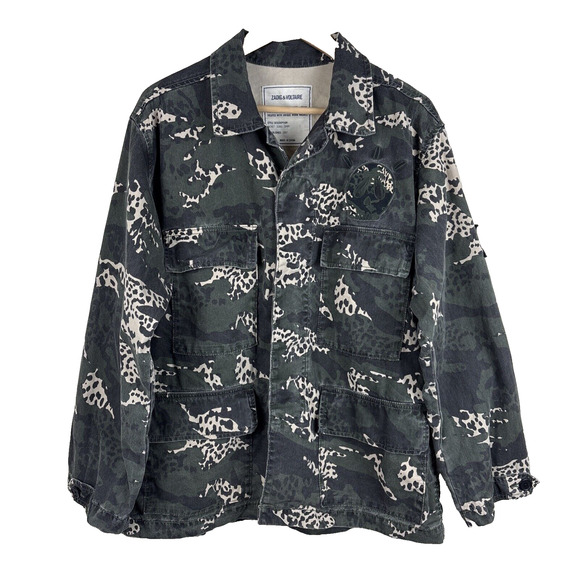 Zadig & Voltaire Kansas Camo Leo Utility Jacket Parka in Green Womens Size M/L - Picture 1 of 12